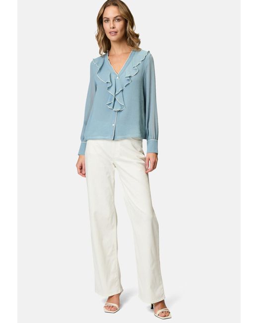 Zero Blue Chiffonbluse Mit Rüschen