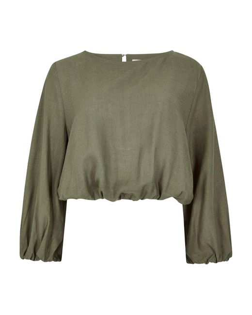 Apricot Green Linen Blend Bubble Hem Crop Top