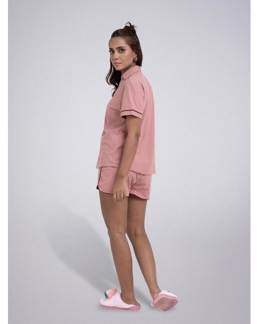 LEAFLETIC Pink Shorty Night Wear Short Set