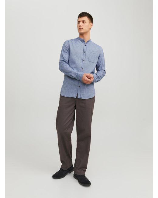 Jack & Jones Langarmhemd Band (1-tlg) in Blue für Herren