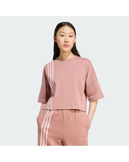 Adidas Originals Pink T-Shirt Off Placed 3-Stripes