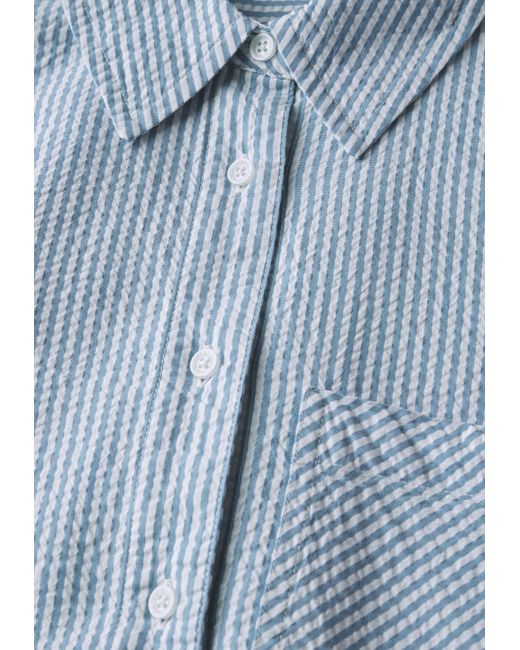Cecil Blue Gestreifte Seersucker Bluse