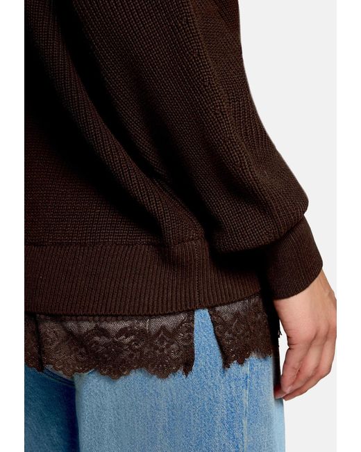 Zero Brown Strickpullover Mit Spitzenkante