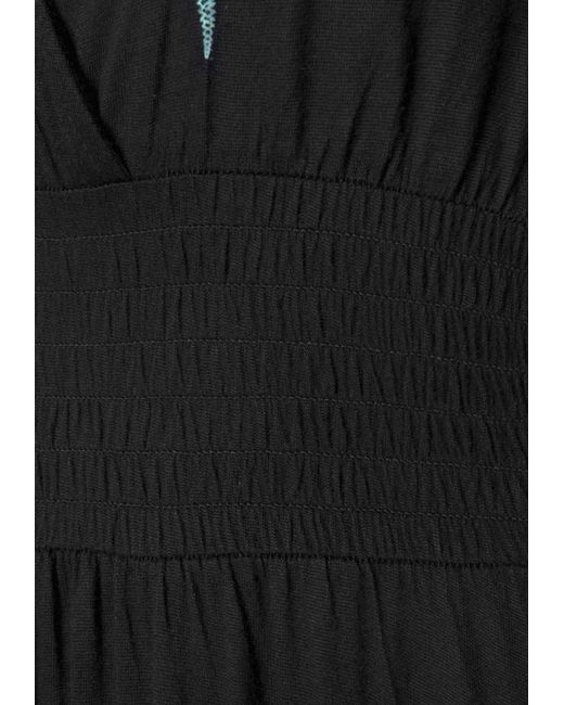 Buffalo Black Maxikleid mit Druck am Vorderteil und Bindeband hinten, Sommerkleid, casual-chic