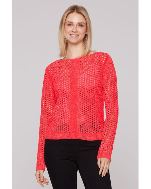 SOCCX Red Chenille Pullover Mit U-Bootausschnitt