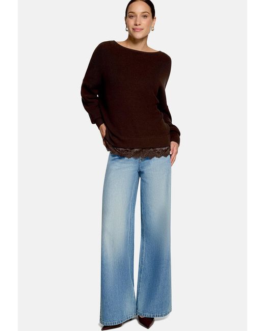 Zero Brown Strickpullover Mit Spitzenkante