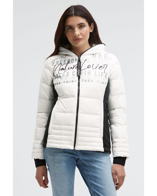 SOCCX White Kurze Steppjacke Im Materialmix Mit Kapuze