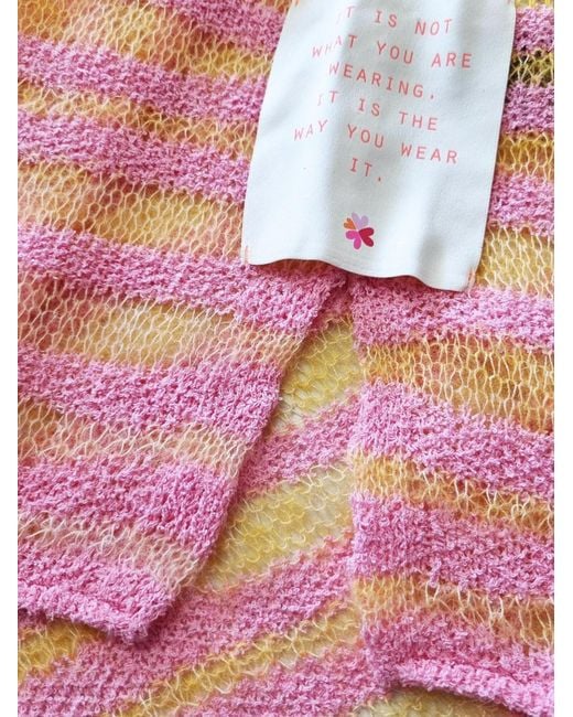LIKS. Munich Pink Pullover Oversize Strickpullover Mohair Baumwollmix Gestreift