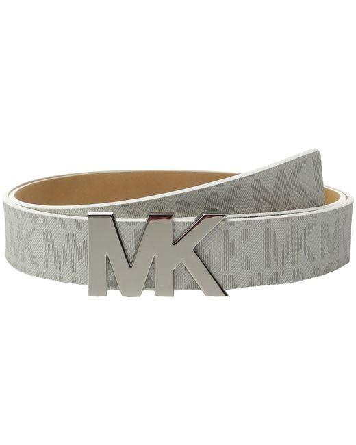 MICHAEL Michael Kors Gray 32mm Logo Pvc Panel On Mk Plaque Buckle Belt