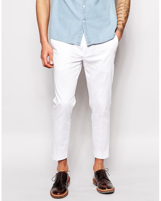 ASOS Skinny Smart Cropped Trousers In Cotton Sateen in White for Men | Lyst  Canada