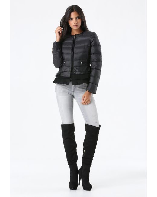 peplum puffer coats