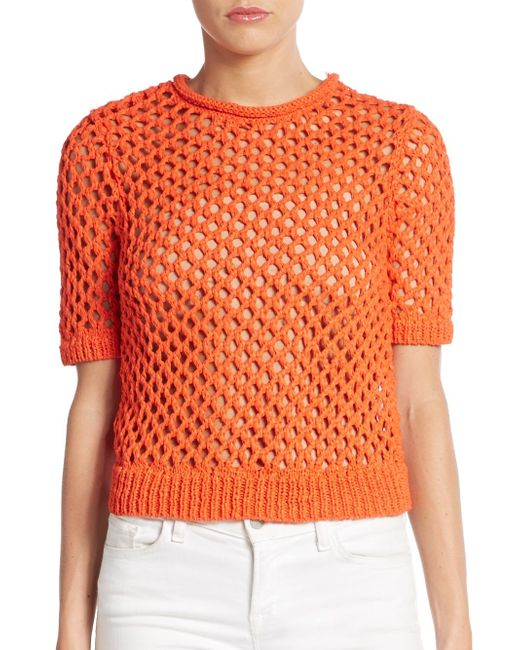 T By Alexander Wang Mesh Knit Cropped Top in Orange | Lyst