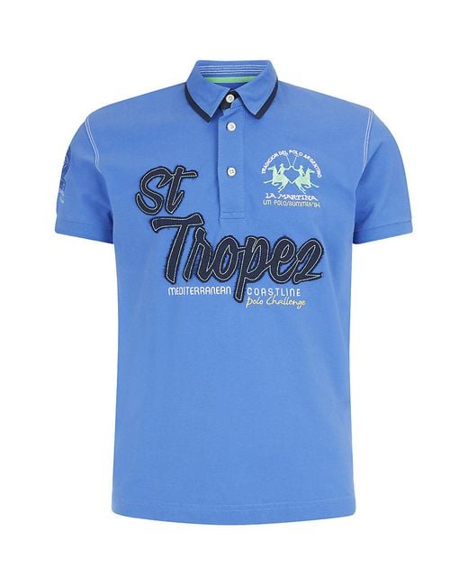 La Martina Blue St Tropez French Riviera Polo Shirt for men