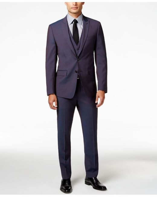 Calvin Klein X-fit Men's Purple Haze Extra Slim-fit Vested Suit for men