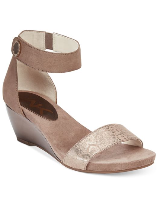 Anne klein Calbert Ankle-strap Wedge Sandals in Beige (Fawn/Bronze) | Lyst