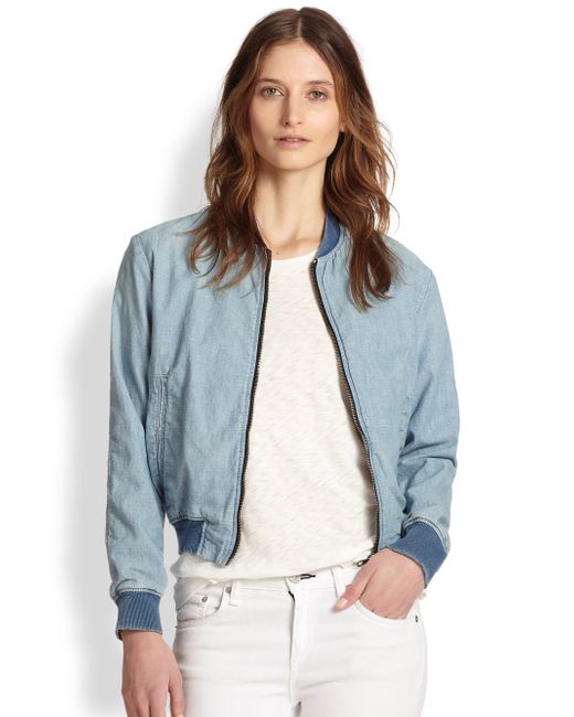 Rag \u0026 Bone Denim Bomber Jacket in Blue 