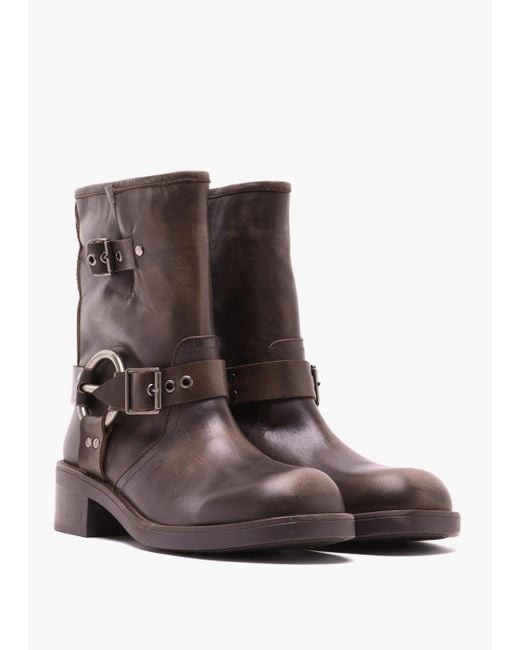Daniel Brown Ibike Distressed Leather Chunky Biker Boots