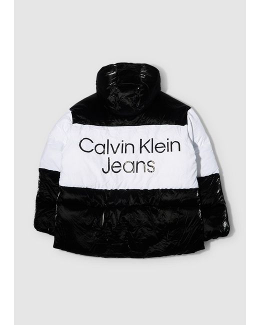 Calvin Klein Bold Logo Colour Block Puffer Jacket in Black for Men | Lyst UK