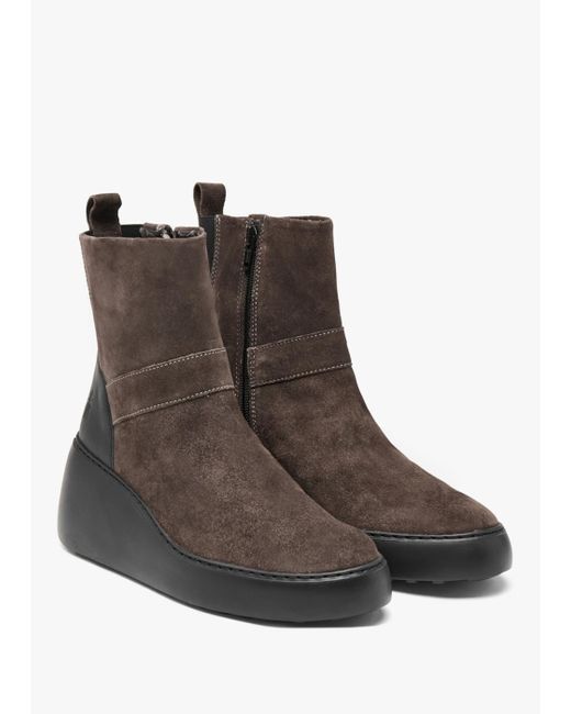 Fly London Brown Doxe Anthracite Suede Wedge Boots