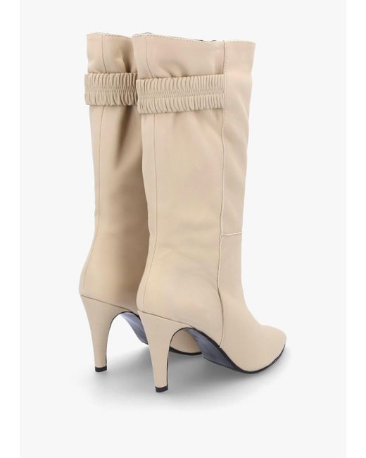 Daniel White Gardenia 80's Cream Leather Elasticated Back Heeled Calf Boots