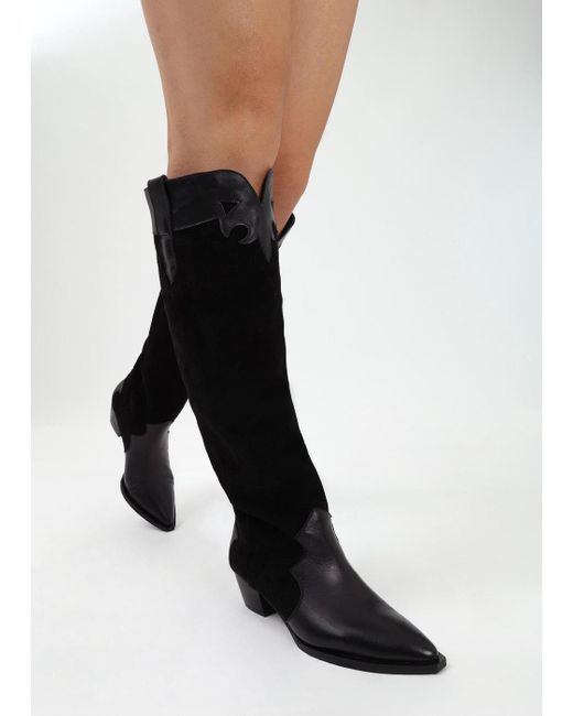 Daniel Black Bandana Suede & Leather Western Knee Boots Leather