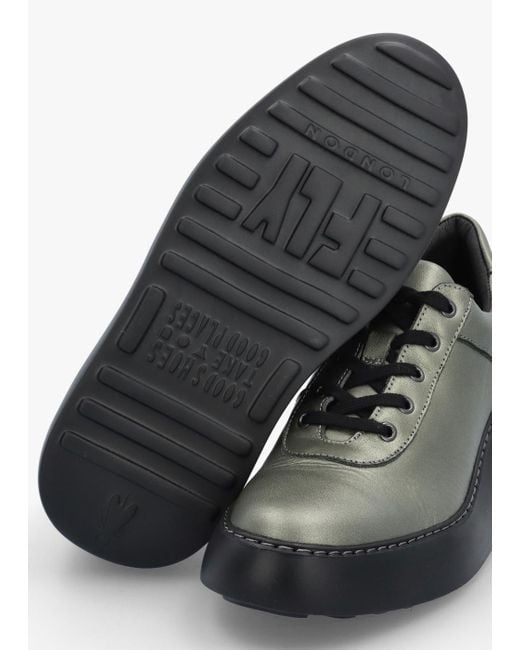 Fly London Green Dipo Graphite Leather Wedge Trainers