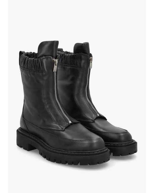 Daniel Black Leather Front-Zip Ankle Boots