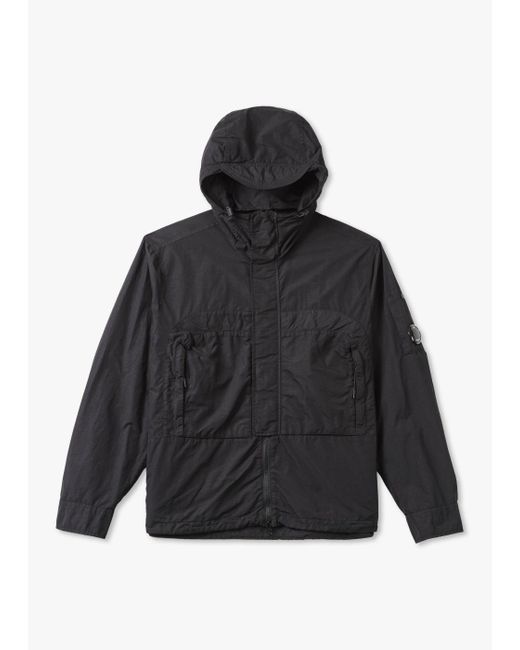 C P Company Black Flatt Nylon Hooded Zip Overshirt for men