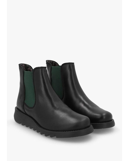 Fly London Black Leather Wedge Chelsea Boots