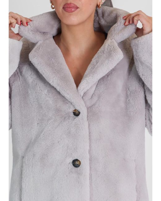 Oakwood Gray Cyber Light Faux Fur Coat , Fabric