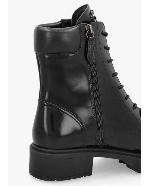 COACH Black Leighton High Shine Leather Ankle Boots , Leather