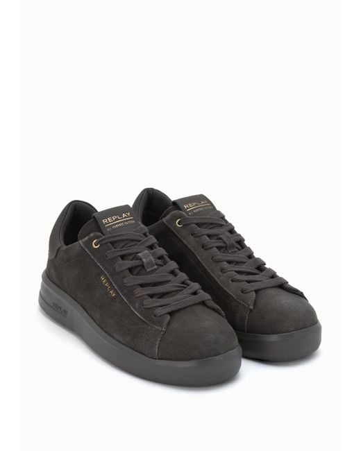 Replay Black University M Dark Suede Trainers , Suede for men