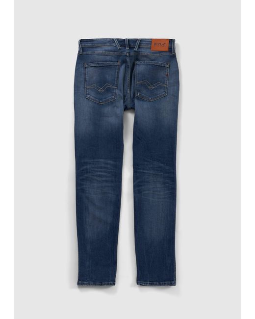 Replay Mid Blue S Rip Repair Anbass Bio Stretch Jeans for Men | Lyst
