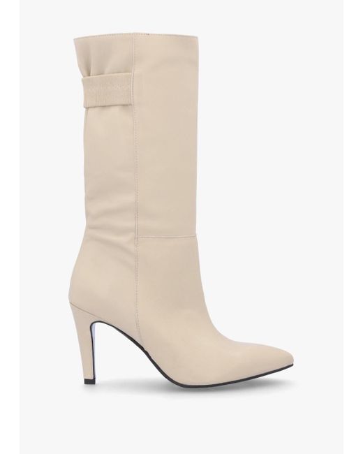 Daniel White Gardenia 80's Cream Leather Elasticated Back Heeled Calf Boots