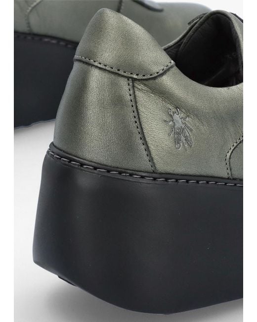 Fly London Green Dipo Graphite Leather Wedge Trainers