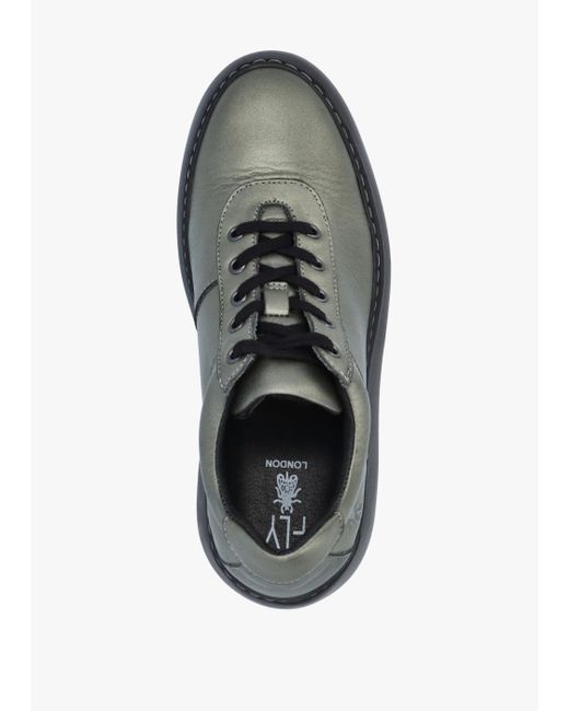 Fly London Green Dipo Graphite Leather Wedge Trainers