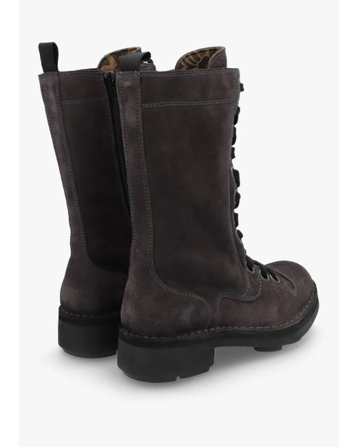 Fly London Black Suede Lace-Up Calf Boots