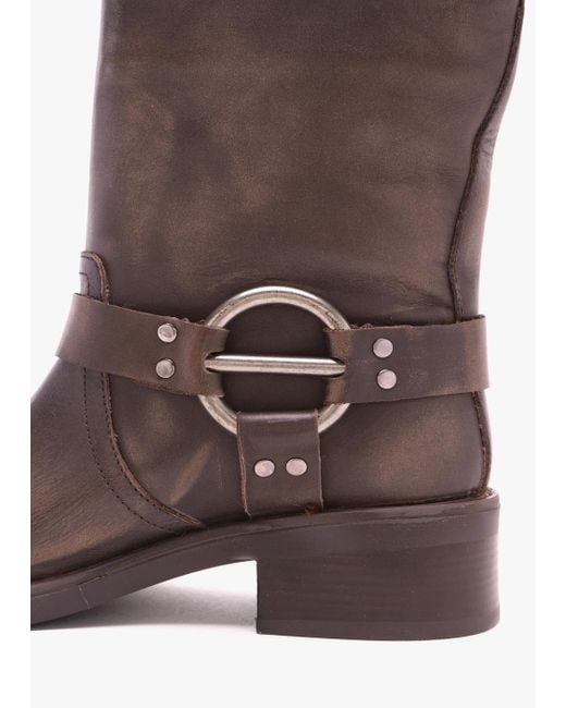 Daniel Brown Ibike Distressed Leather Chunky Biker Boots