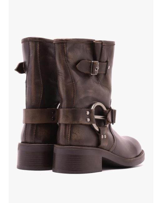 Daniel Brown Ibike Distressed Leather Chunky Biker Boots