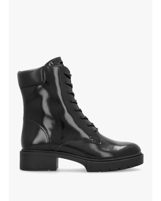 COACH Black Leighton High Shine Leather Ankle Boots , Leather