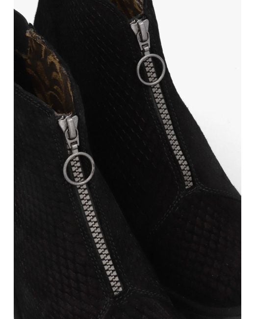 Fly London Black Baaz Suede Front Zip Wedge Ankle Boots