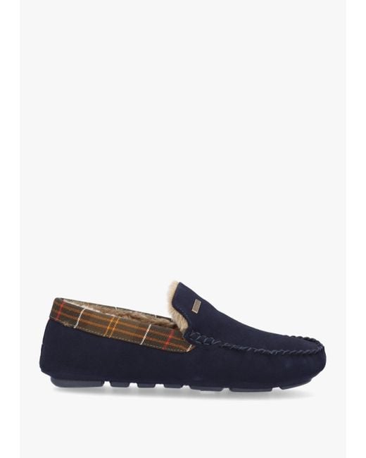 Barbour Blue Monty Suede Moccasin Slippers for men