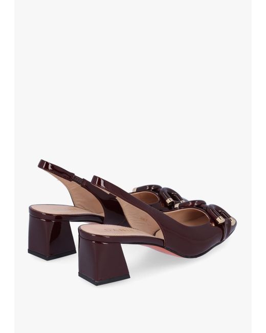 Daniel Brown Sacha Burgundy Patent Leather Block Heel Sling Backs , Patent