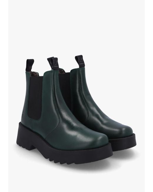 Fly London Black Petrol Leather Medi Chelsea Boots