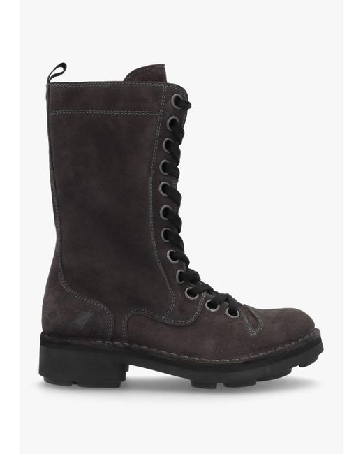 Fly London Black Suede Lace-Up Calf Boots