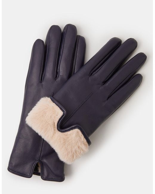 Accessorize Blue Faux Fur Lined Leather Gloves