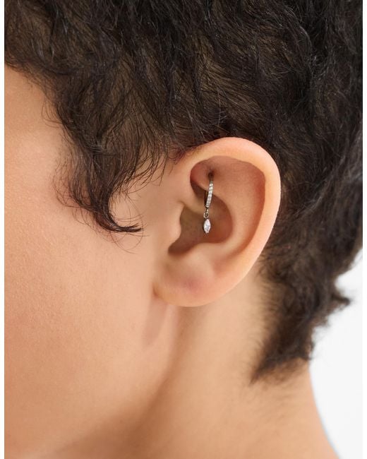 Accessorize White Marquise Drop Titanium Hoop Earring