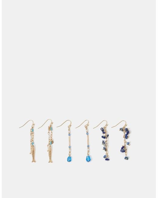 Accessorize Natural 3-Pack Delicate Stone Drop Earrings