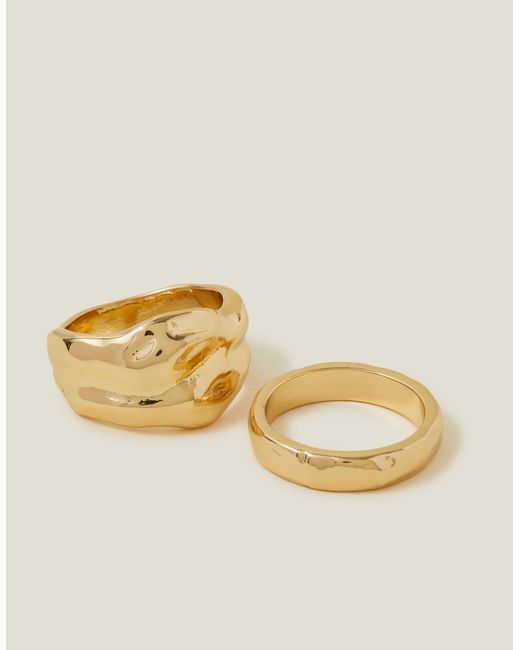 Accessorize Metallic Women's Gold 2 Pack Of Textured Chunky Rings