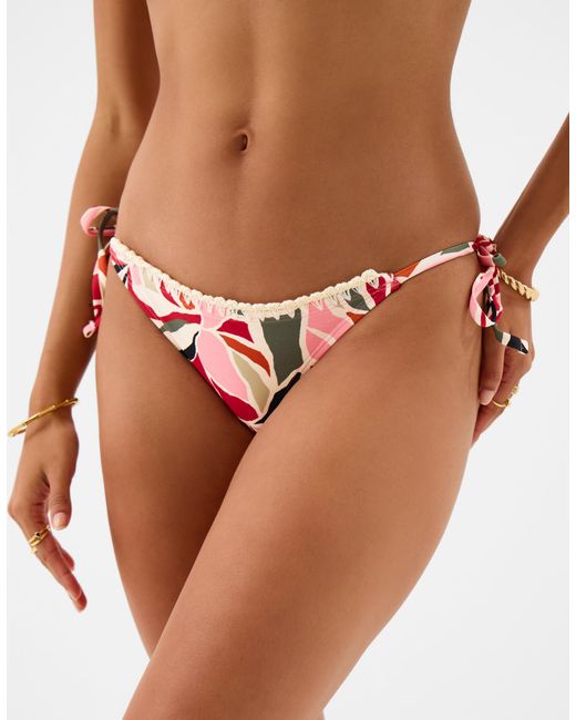 Accessorize Red Abstract Tie Side Bikini Bottoms